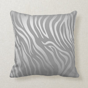 Contemporary  Silver Gray Zebra Animal Skin Throw Pillow