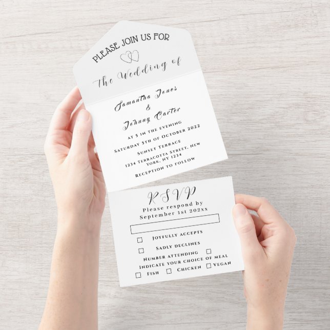 Contemporary Simple Black Calligraphy Wedding  All In One Invitation (Tearaway)