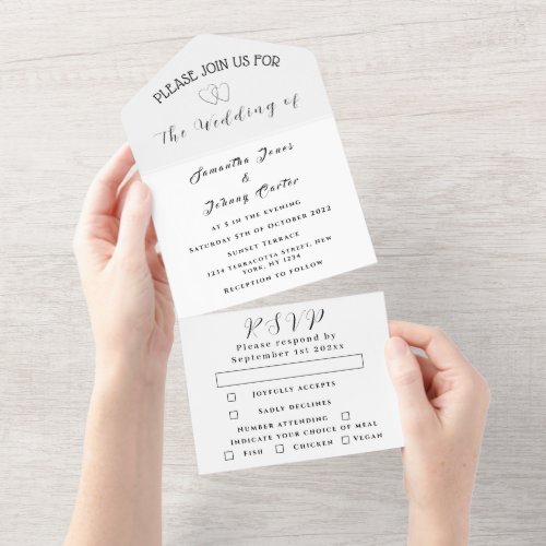 Contemporary Simple Black Calligraphy Wedding  All In One Invitation