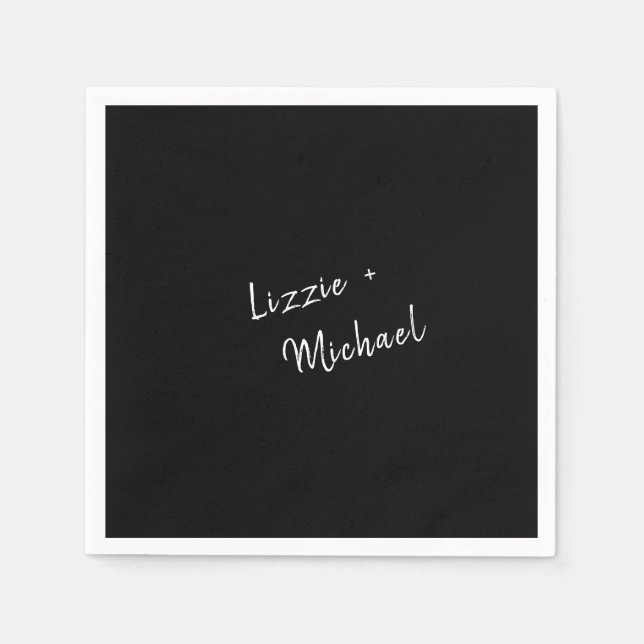 Contemporary Simple Black Custom Names Napkins (Front)