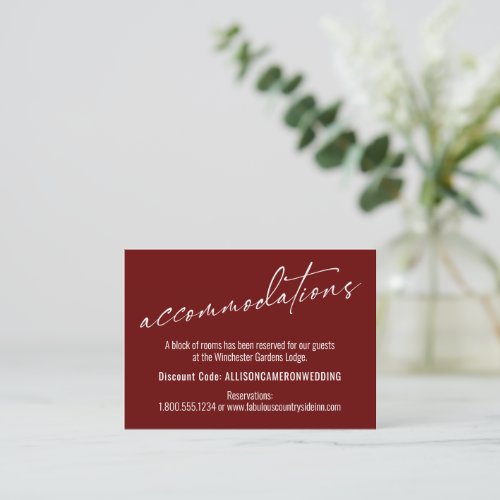 Contemporary Simple Burgundy Accommodations Enclosure Card
