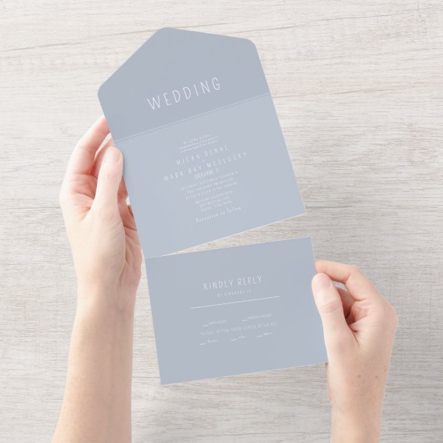 Contemporary Simple Dusty Blue Wedding All In One Invitation (Tearaway)