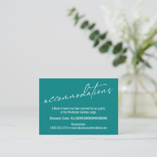 Contemporary Simple Elegant Teal Accommodations Enclosure Card