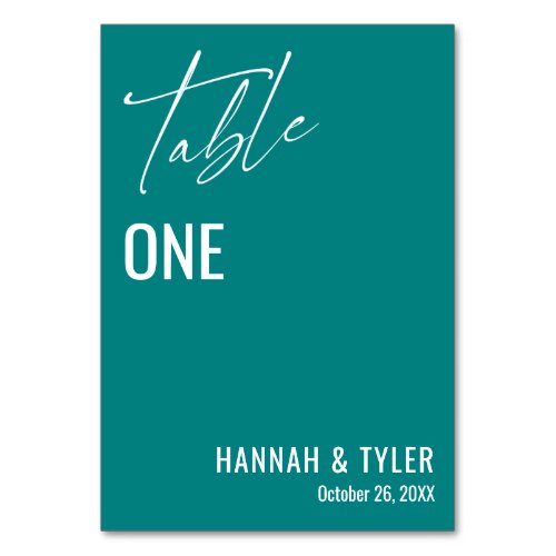 Contemporary Simple Elegant Teal Table Number