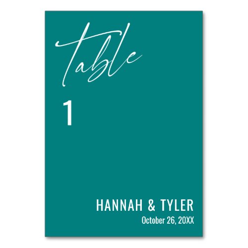 Contemporary Simple Elegant Teal Table Number