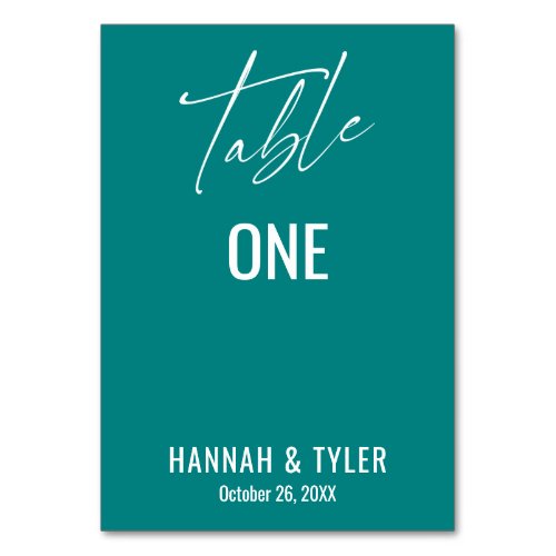 Contemporary Simple Elegant Teal Table Number