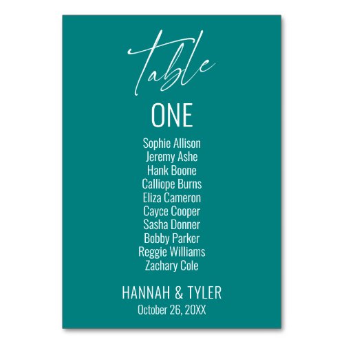 Contemporary Simple Elegant Teal Table Number