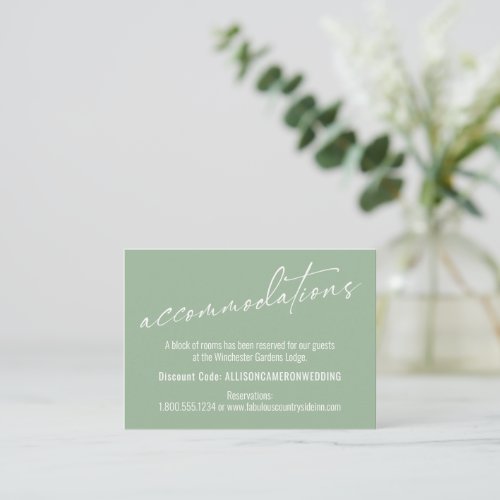 Contemporary Simple Sage Green Accommodations Enclosure Card
