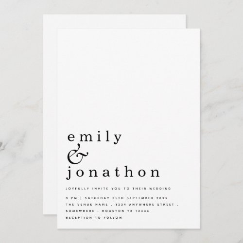 Contemporary Simple Text Black White Wedding Invitation