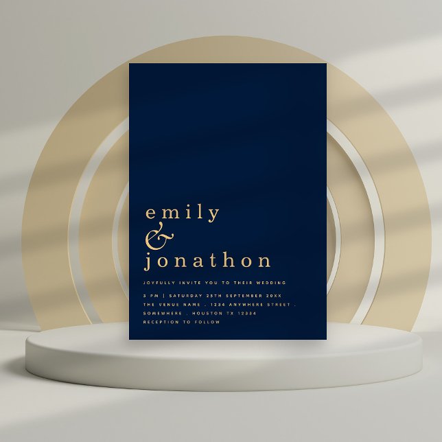 Contemporary Simple Text Navy Gold  Wedding  Invitation (Creator Uploaded)
