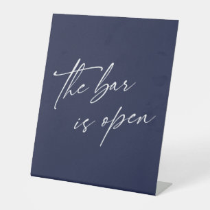 Contemporary, Simple The Bar is Open Navy Blue Pedestal Sign