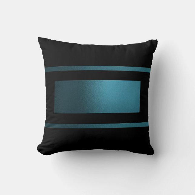 Contemporary Slick Teal 3 Striped/Black Pillow (Front)