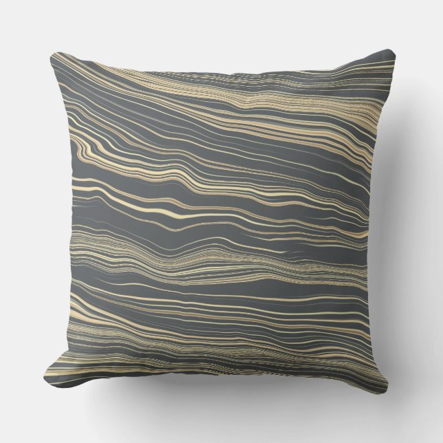 Contemporary Smoke Grey, Tan with Linen Pattern Throw Pillow (Front)