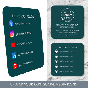 Contemporary Social Media Logo Teal Green Modern Square Business Card