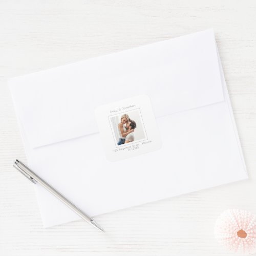 Contemporary Square Photo Wedding Return Address Square Sticker