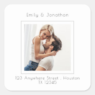 Contemporary Square Photo Wedding Return Address Square Sticker