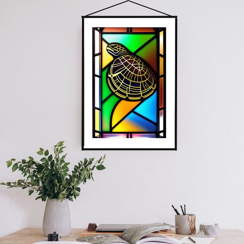 Contemporary Stained Glass Turtle Illustration Poster