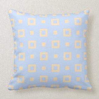Contemporary Steel Blue Peach Square Pattern Throw Pillow
