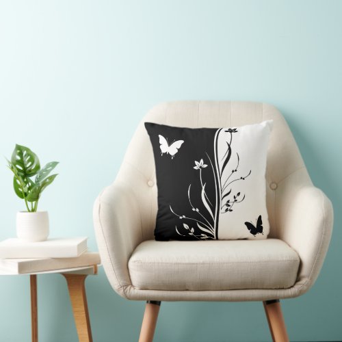 Contemporary striking Black and white nature Throw Pillow