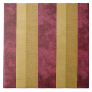 Contemporary Striped Cranberry, Gold, Buttercream Ceramic Tile