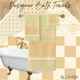 Contemporary Striped Peach, Cream, Light Green Bath Towel Set