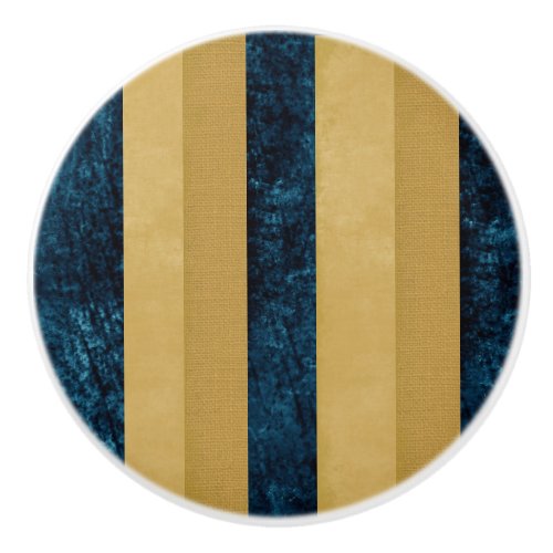 Contemporary Striped Royal Blue Gold Buttercream Ceramic Knob