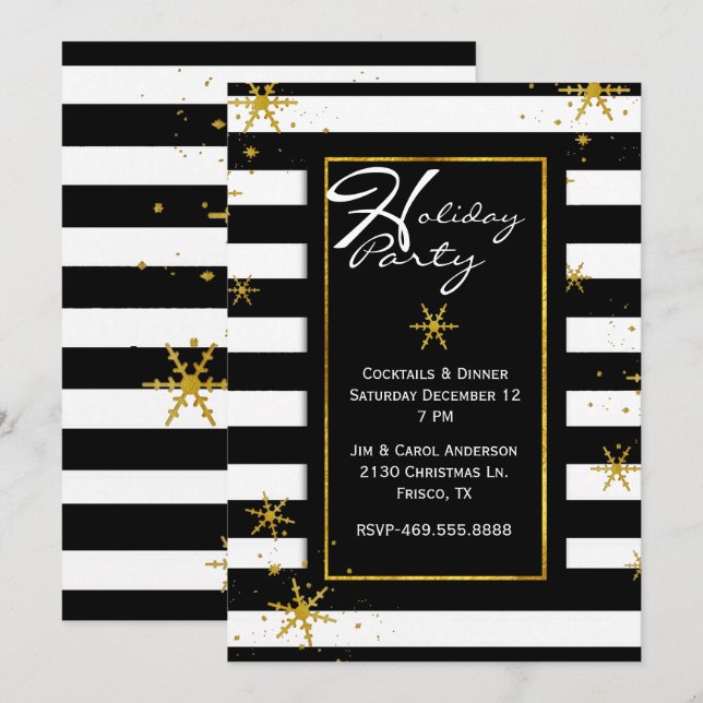Contemporary Stripes Holiday Party Invitation (Front/Back)