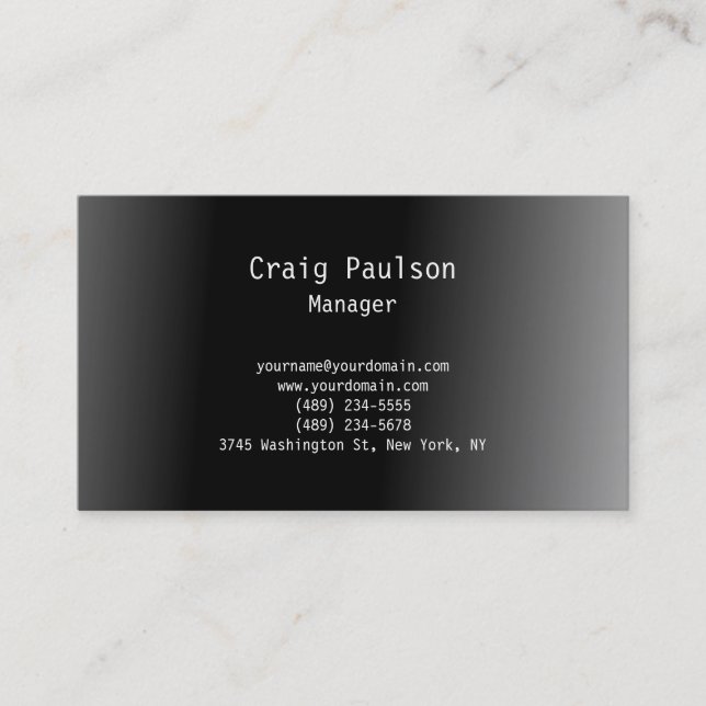 Contemporary Stylish Plain Black Gray Business Card (Front)