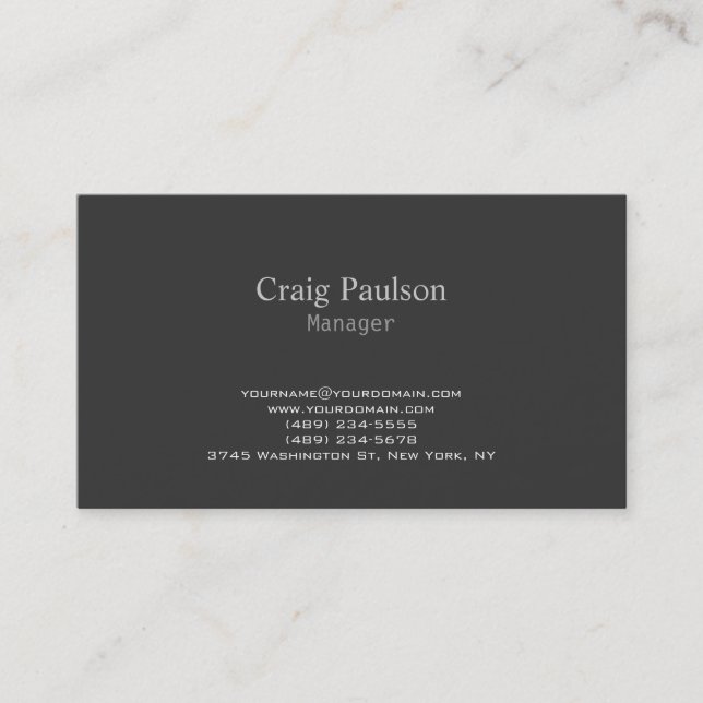 Contemporary Stylish Plain Gray Business Card (Front)