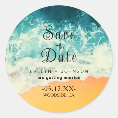  Contemporary Summer Ocean Beach Wedding  Classic Round Sticker