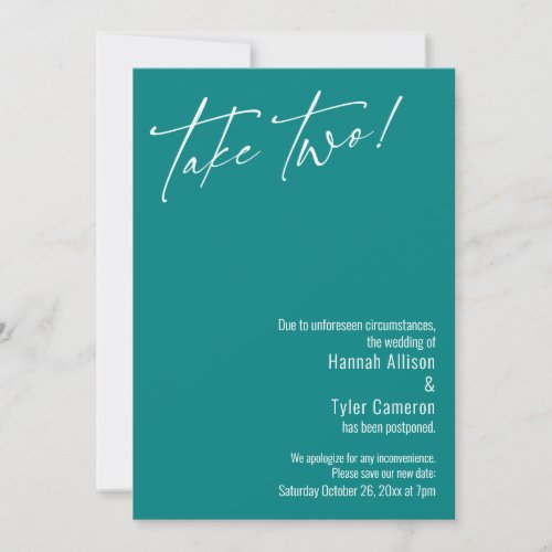 Contemporary Take Two Teal Postponed Wedding Card