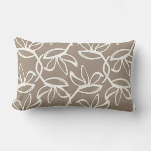 Contemporary Taupe Floral Lumbar Pillow