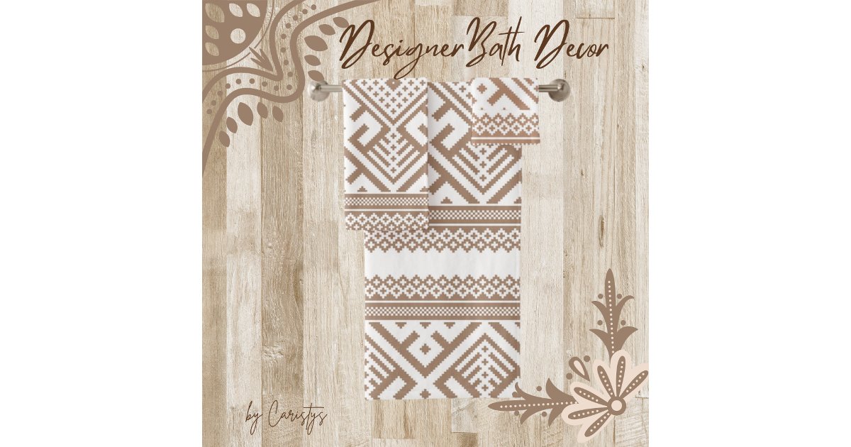 Contemporary Taupe, Linen, Brown Patterned Bath Towel Set | Zazzle