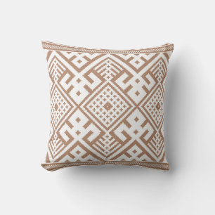 Contemporary Taupe, Linen, Brown Patterned  Throw Pillow
