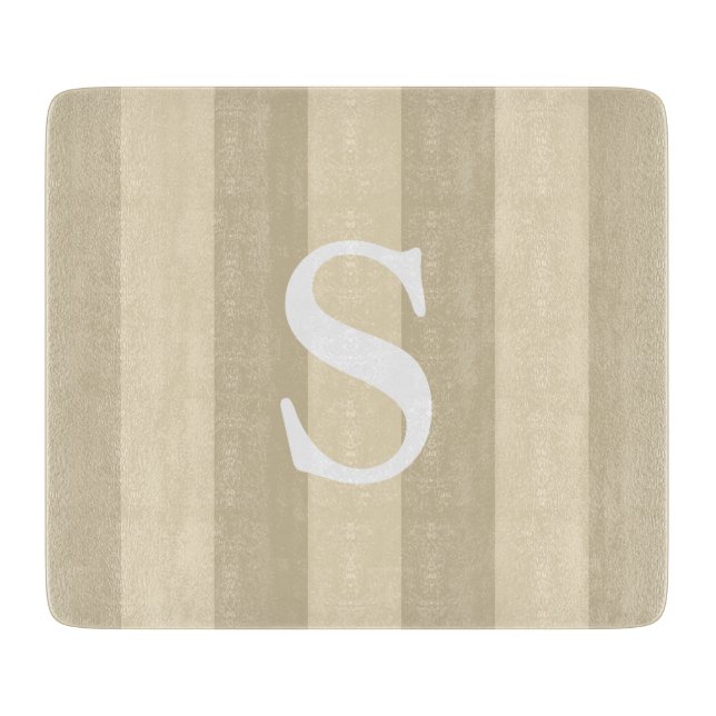 Contemporary Taupe Striped Monogrammed Cutting Board (Front)