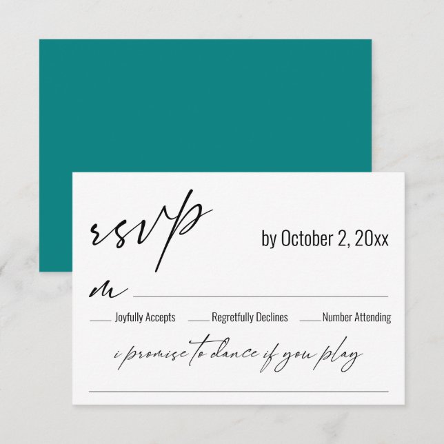 Contemporary Teal Back Song Request Wedding RSVP Card (Front/Back)