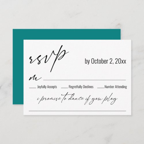 Contemporary Teal Back Song Request Wedding RSVP Card