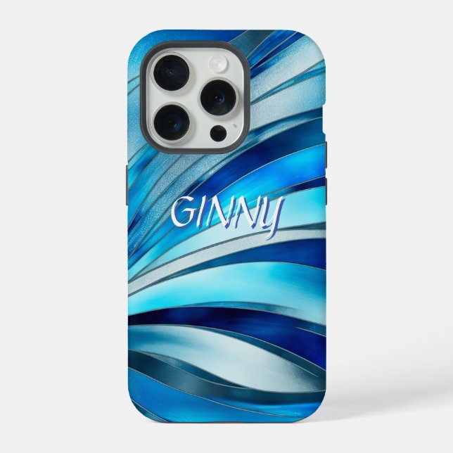 Contemporary Teal Blue Wave Pattern Iphone Case (Back)