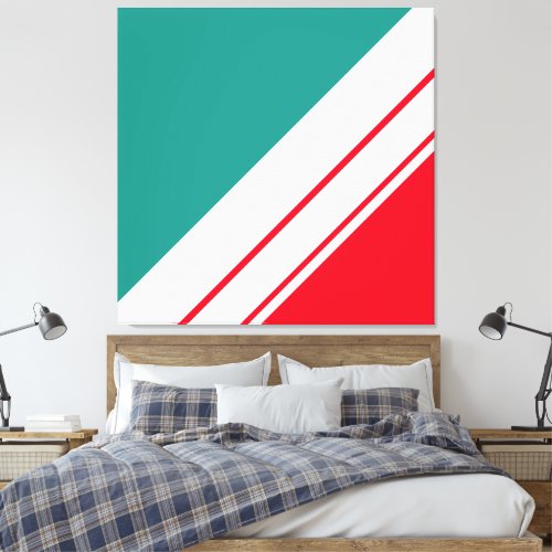 Contemporary Teal Bold Red White Diagonal Stripes Canvas Print