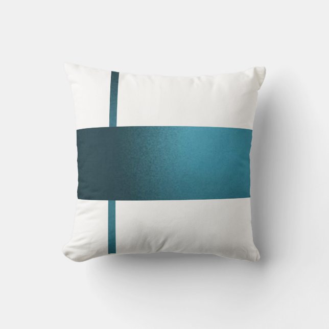 Contemporary Teal Strip White Pillow- Throw Pillow (Front)
