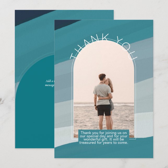 Contemporary TEAL Striped PHOTO THANK YOU Invitation (Front/Back)