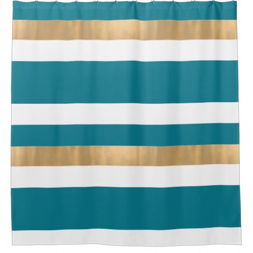 Contemporary Teal White and Gold  Shower Curtain