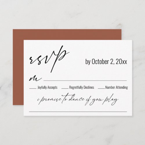 Contemporary Terracotta Back Song Request Wedding RSVP Card