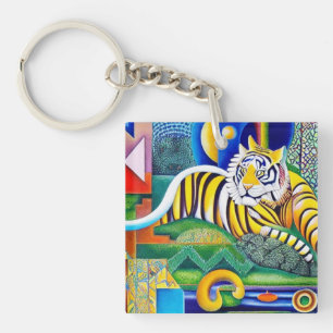 Contemporary Tiger Art - Eye-Catching Decor Keychain