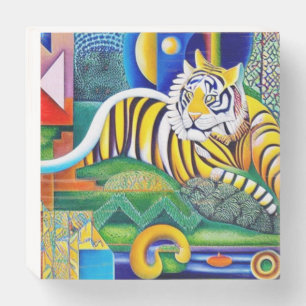 Contemporary Tiger Art - Eye-Catching Decor Wooden Box Sign