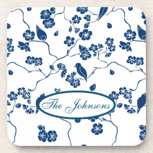 Contemporary Toile Birds & Florals Beverage Coaster