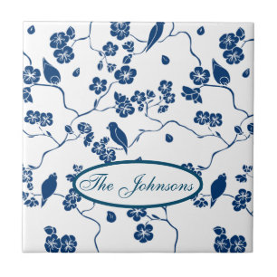 Contemporary Toile Birds & Florals Ceramic Tile