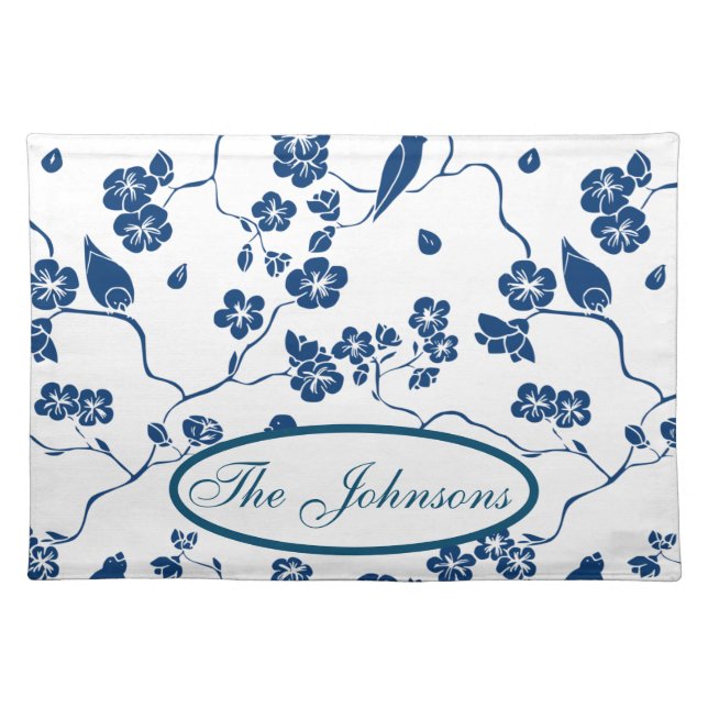 Contemporary Toile Birds & Florals Cloth Placemat (Front)