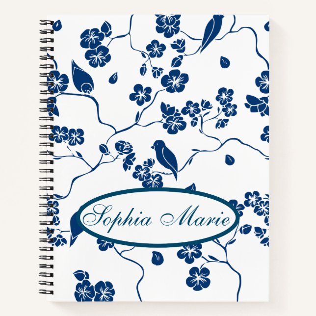 Contemporary Toile Birds & Florals Notebook (Front)