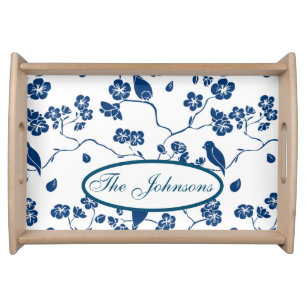Contemporary Toile Birds & Florals Serving Tray
